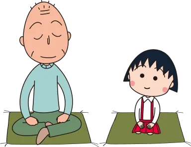 友蔵おじいちゃんとまる子ちゃんが座っているイラスト